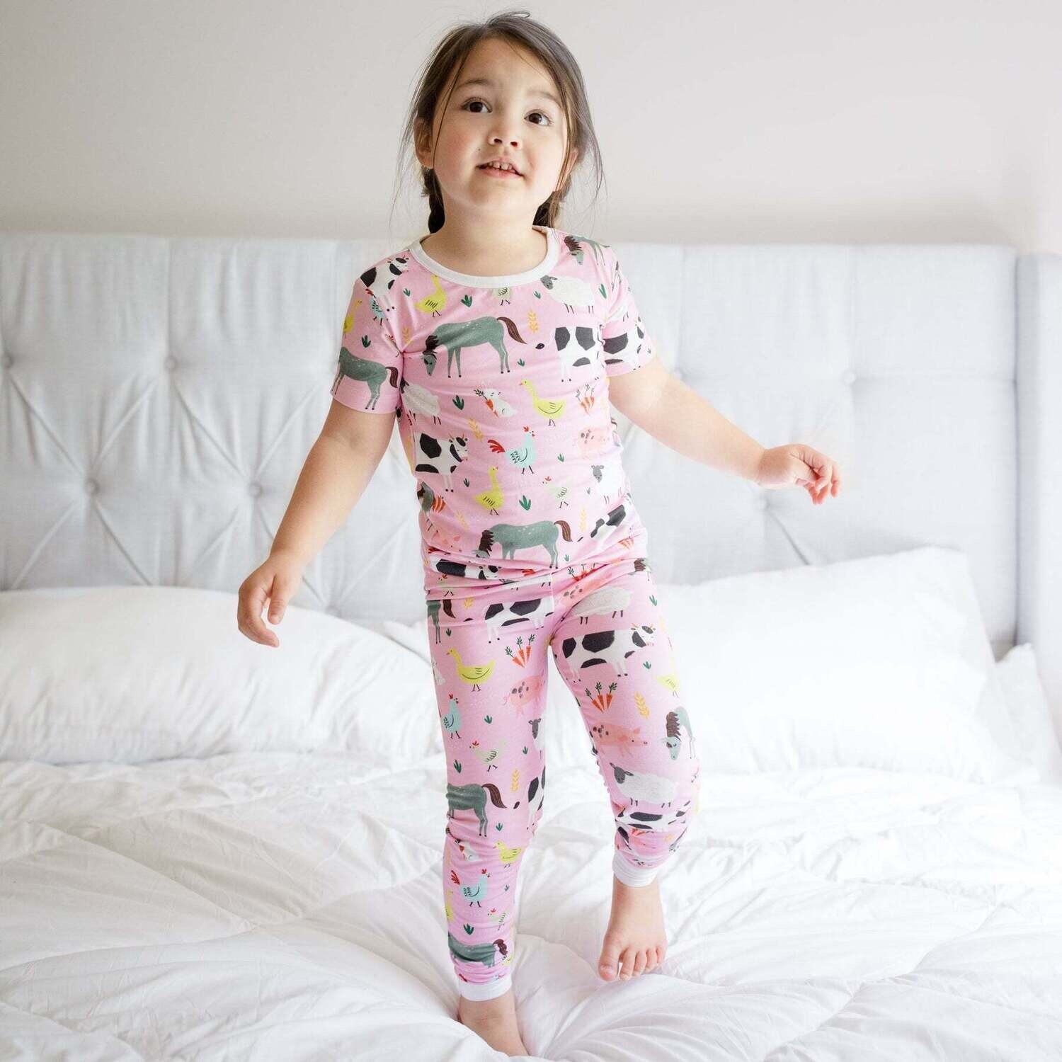 Little Sleepies 2 Piece Pink Farm Animals Pajamas