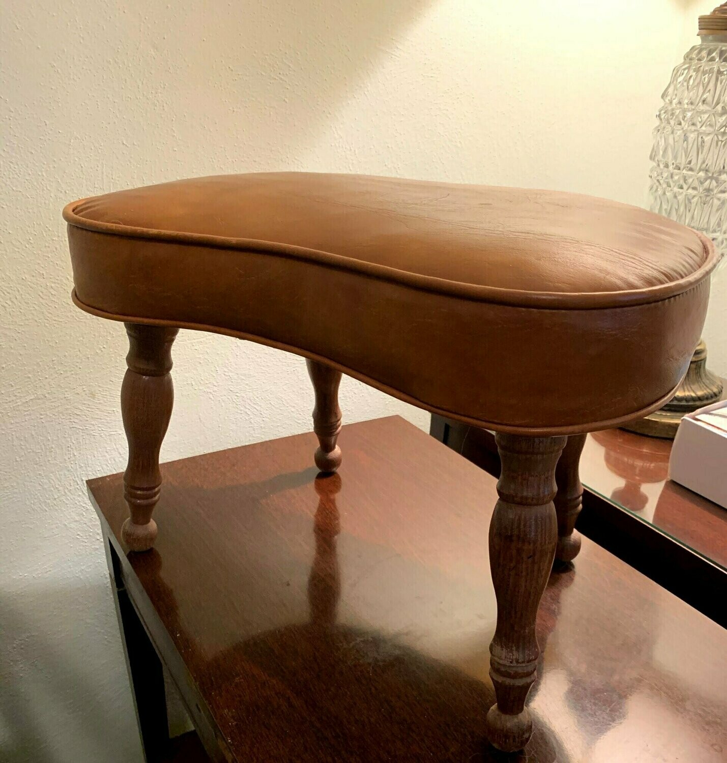 Vintage KidneyShaped Foot Stool (Legs Need Tightened as the screws