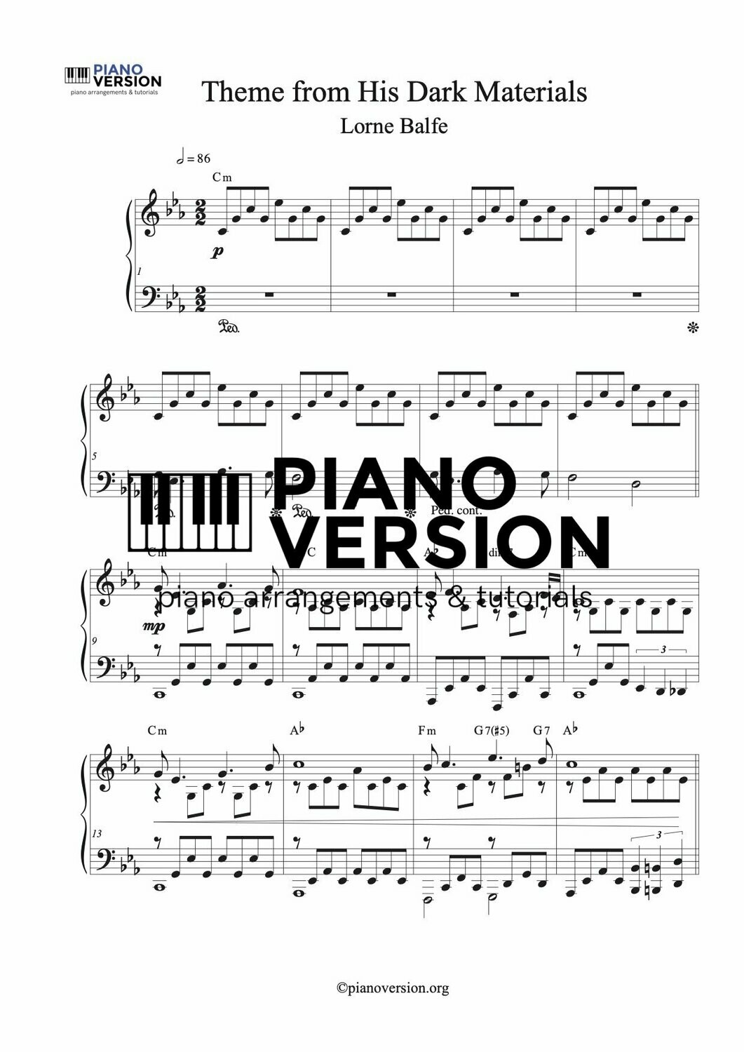 Theme for His Dark Materials by Lorne Balfe Piano Sheet Music