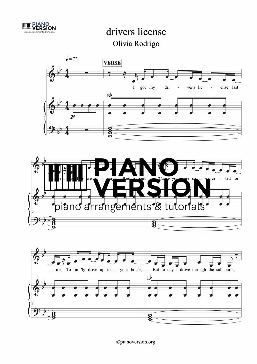 DRIVERS LICENSE by Olivia Rodrigo Piano Sheet Music with Vocal line