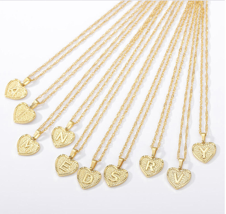 18K Gold Plated Letter Heart Initial Necklace