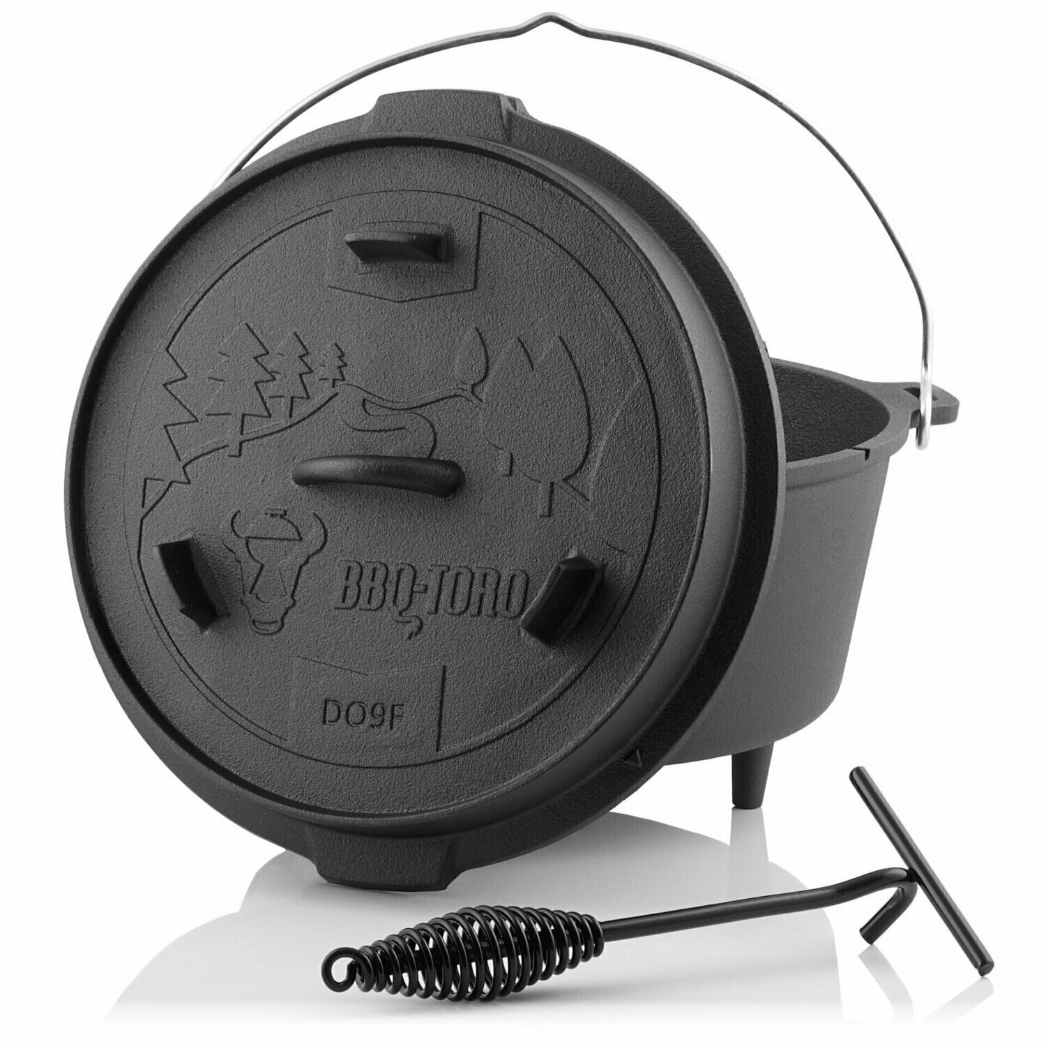 Dutch Oven 9 Liter BBQ Toro mit Füße am Topf und Deckel