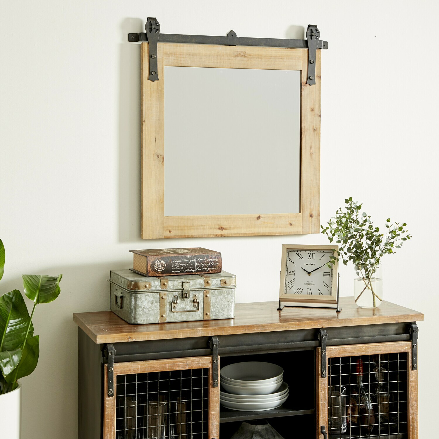 Rustic Square Barn Door Style Mirror