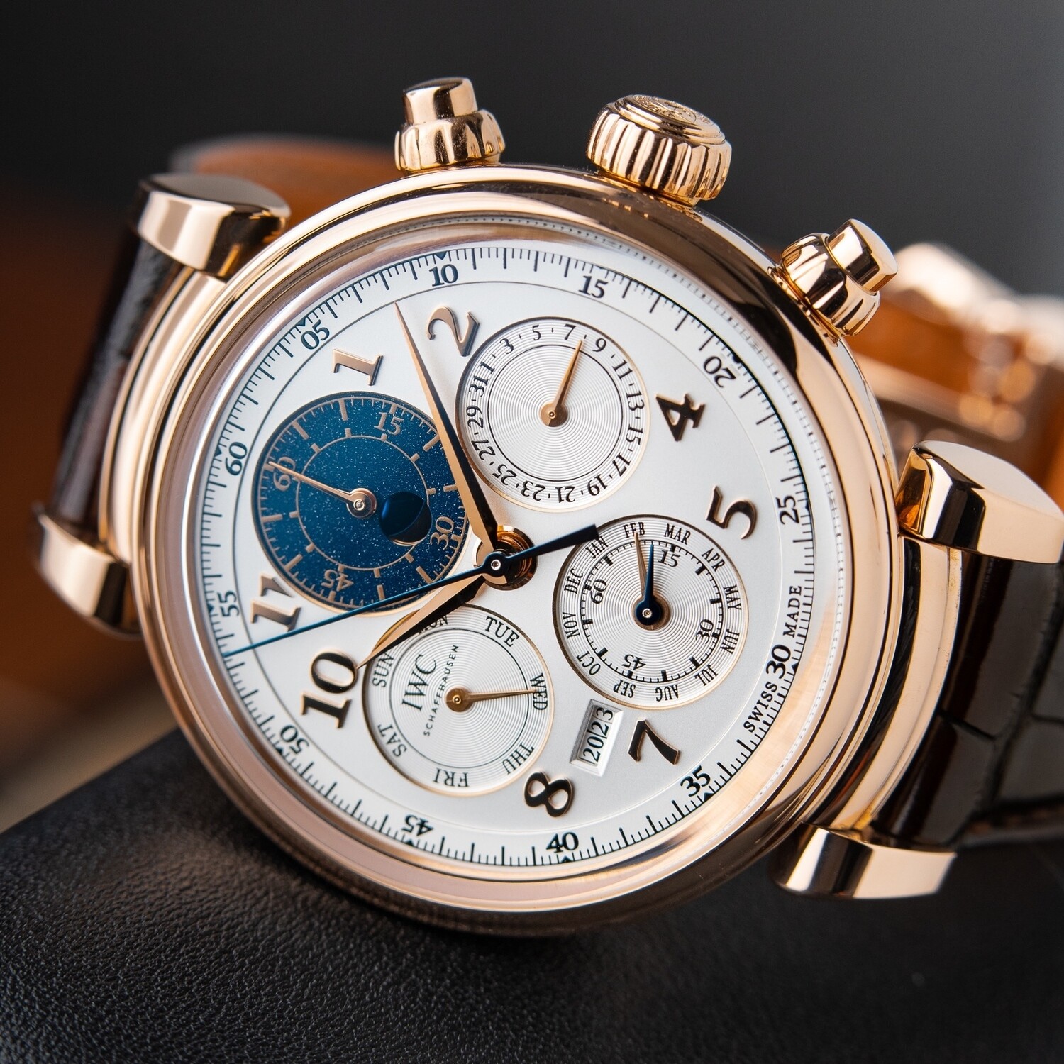 IWC Da Vinci Perpetual Calendar Chronograph Rose Gold Moonphase Leather
