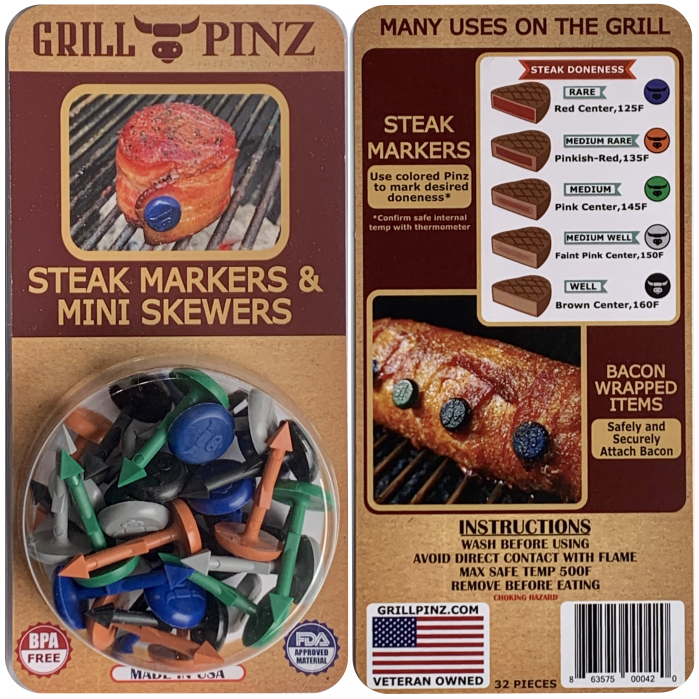 32 x STEAK MARKERS BY GRILL PINZ *NEW COLORS*