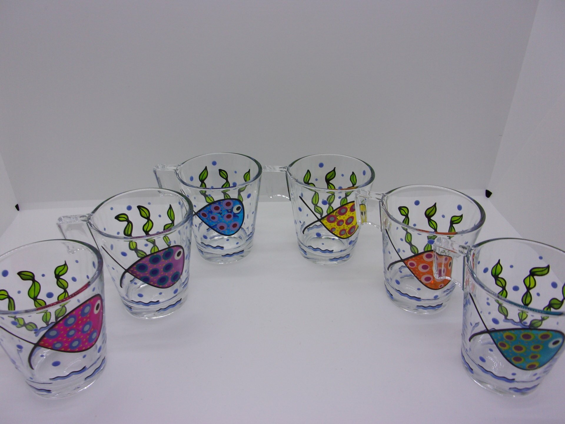 Set De 6 Tasses Expresso Pep's - Colorées Avec Support - Faience Et Métal - Design Fun