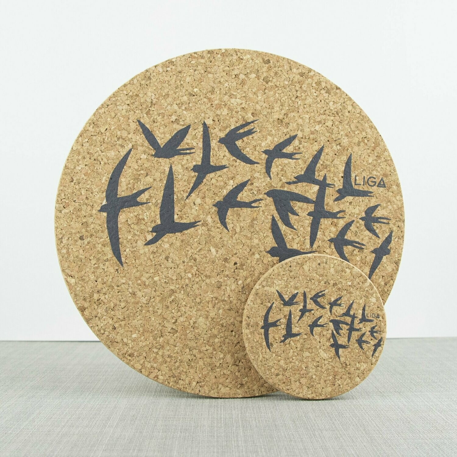 Cork Placemat Set Swallows Grey