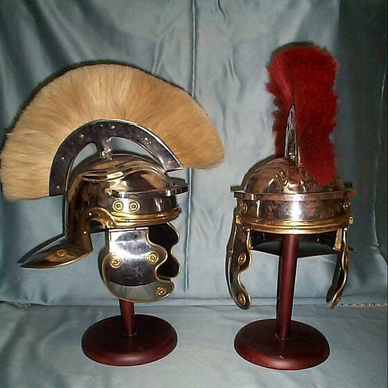 Casque Gaulois / Romain Centurion – Réplique Médiévale En Laiton Et Acier – Avec Support