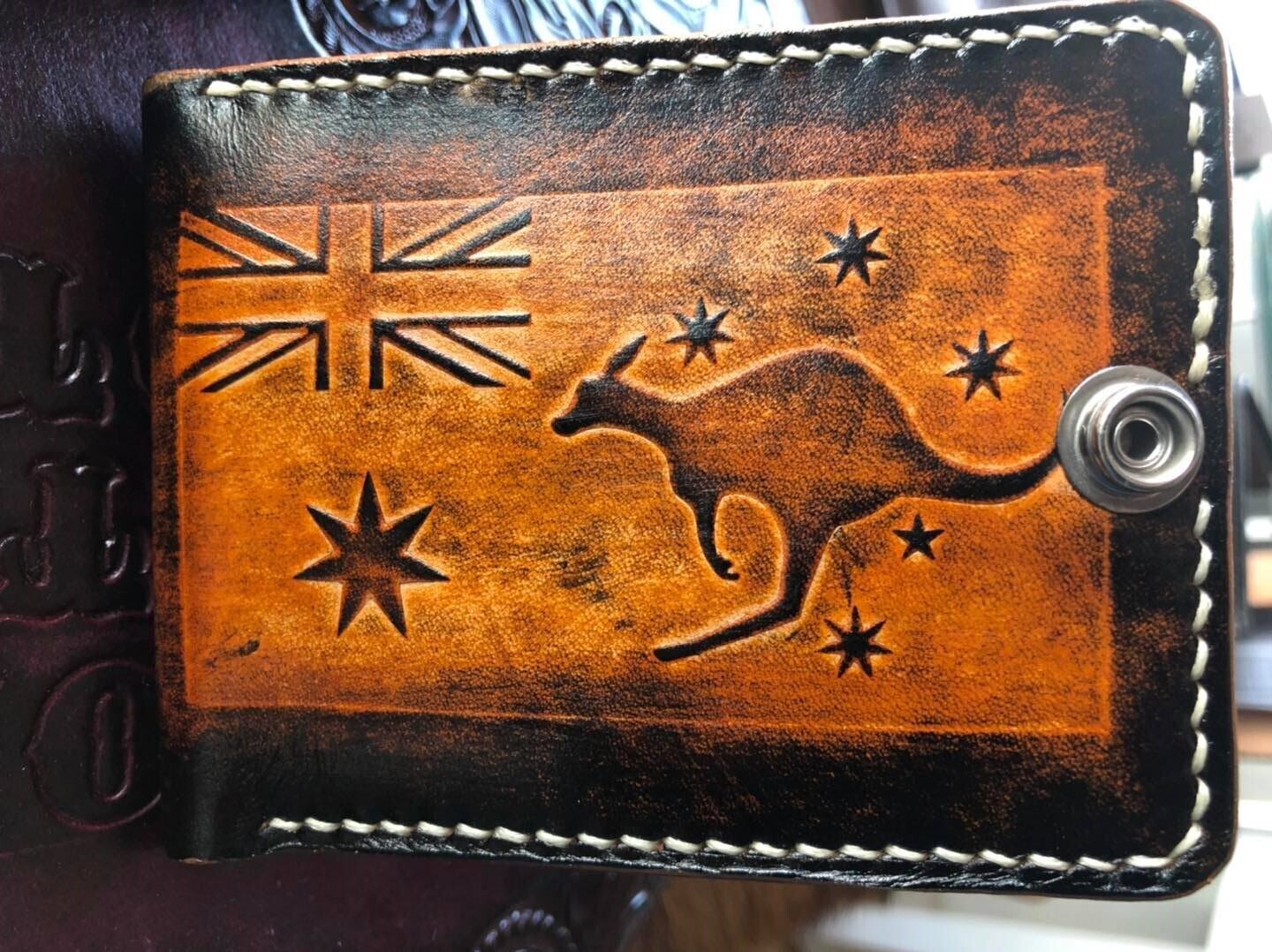 Genuine Leather Wallet Australia Flag Kangaroo