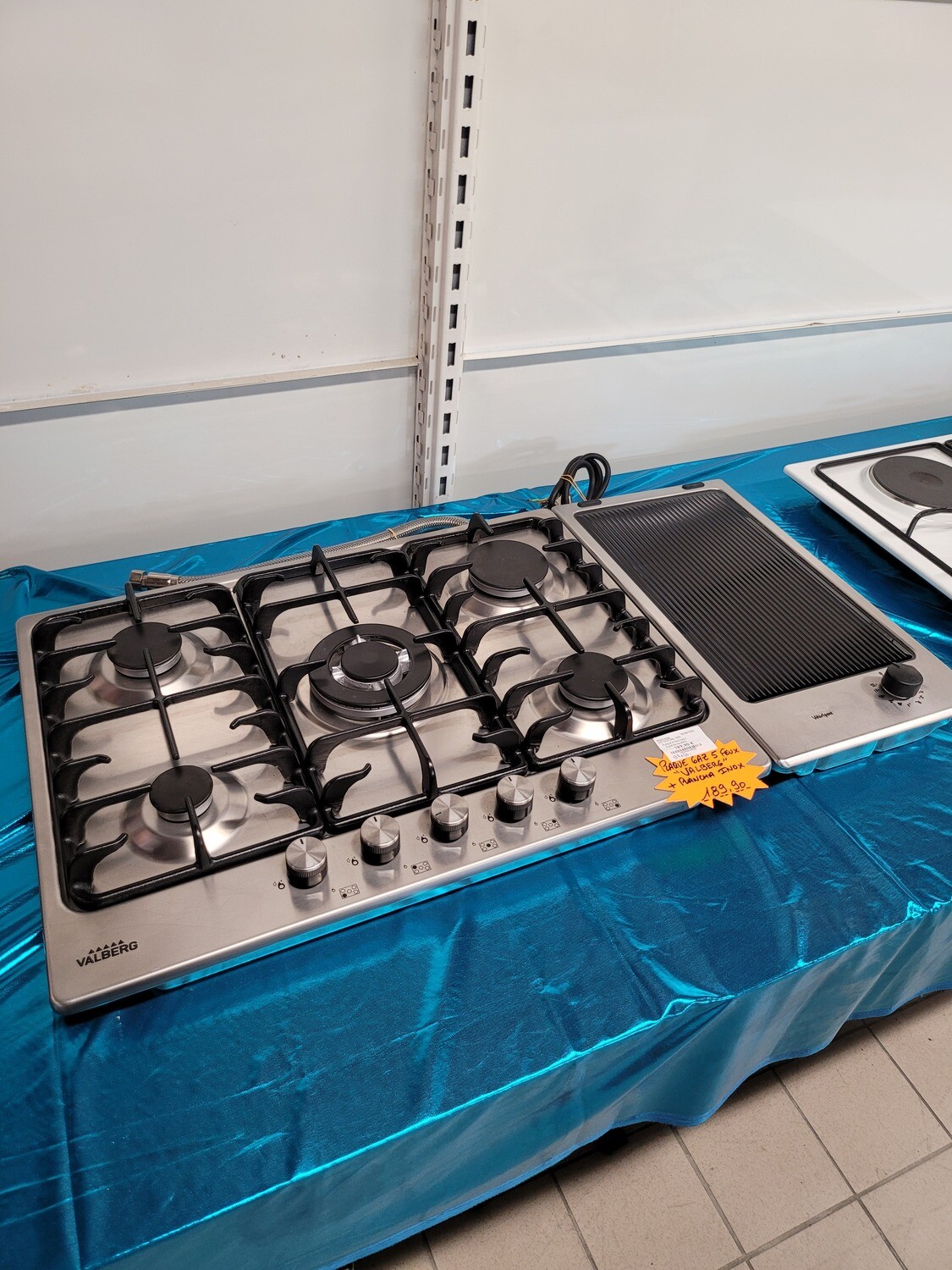 PLAQUE GAZ 5 FEUX VALBERG + PLANCHA INOX 97 X 50