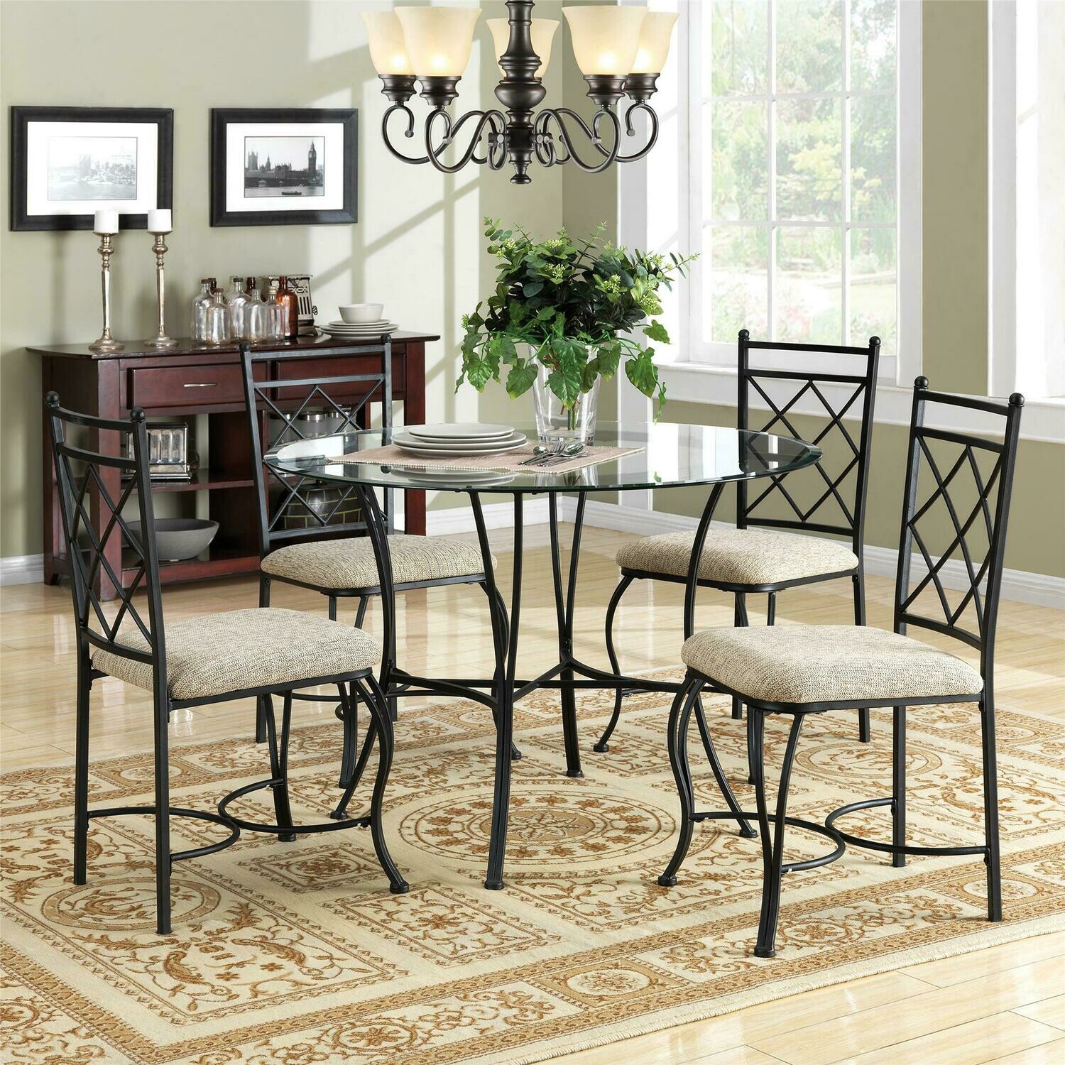 5Piece Glass Top Metal Dining Set