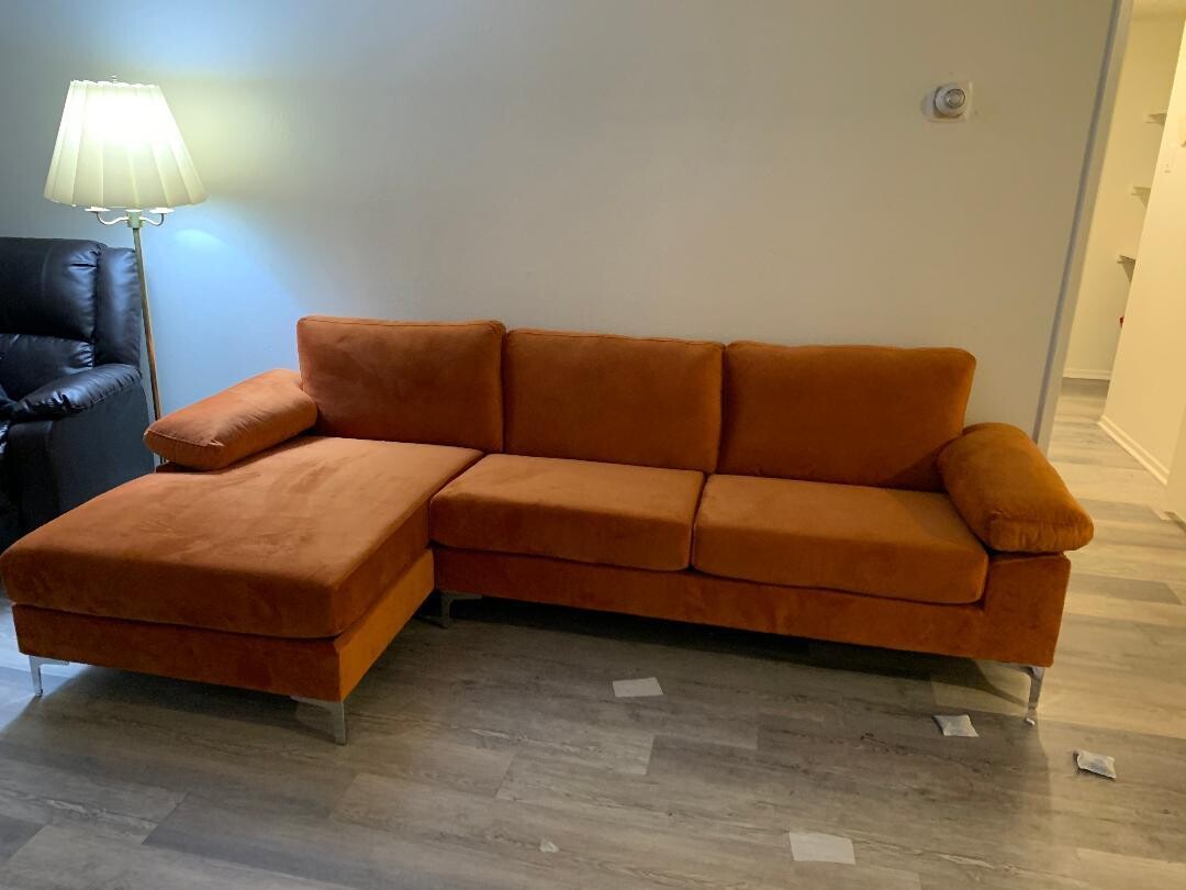 Orange Velvet Modern Sectional Sofa Couch arrives very quickly