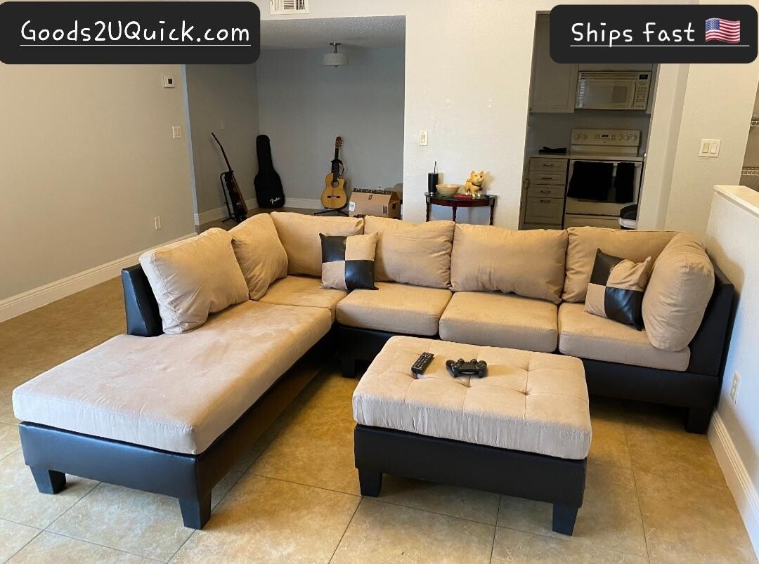 Modern Sectional Couch with Reversible Chaise Lounge and Ottoman Set