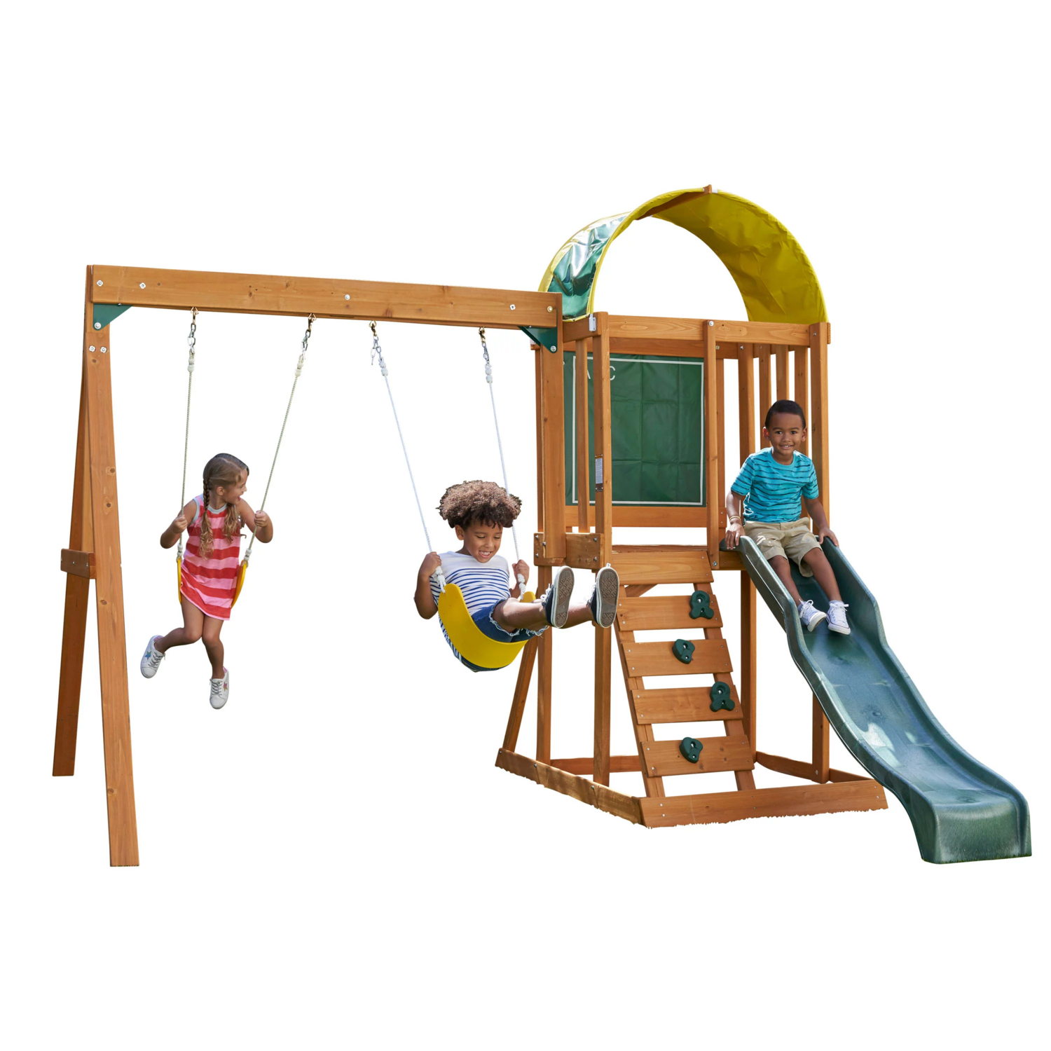 Wooden Swing Set for Kids Slide Playground Outdoor Backyard Play With