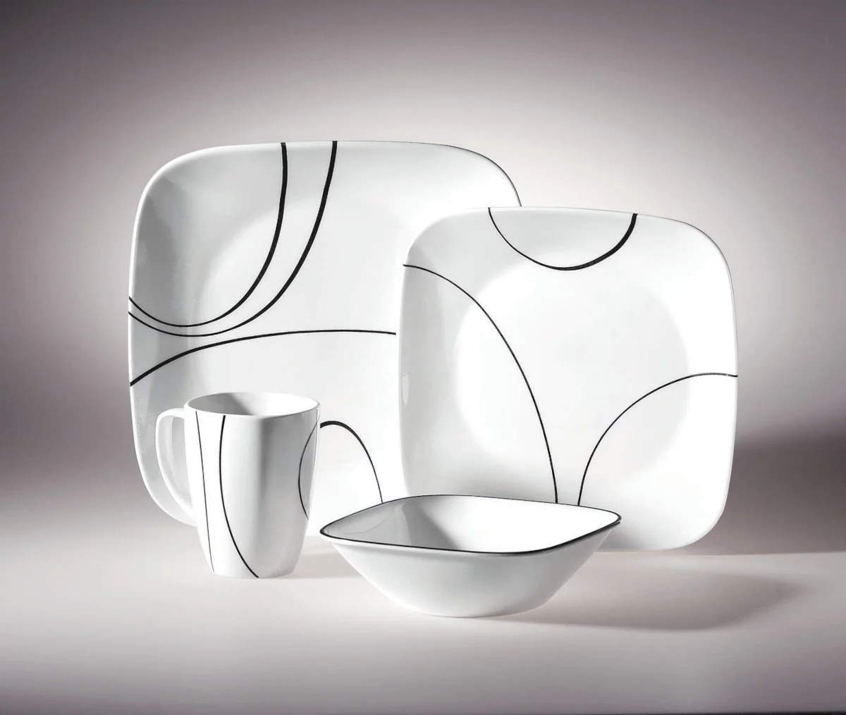 Corelle Square Simple Lines, Dinnerware Set, 16Piece, Set for 4