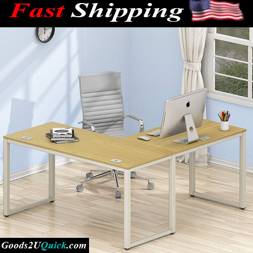 New Home Office 55"x60" Large L Shaped Corner Desk, Oak