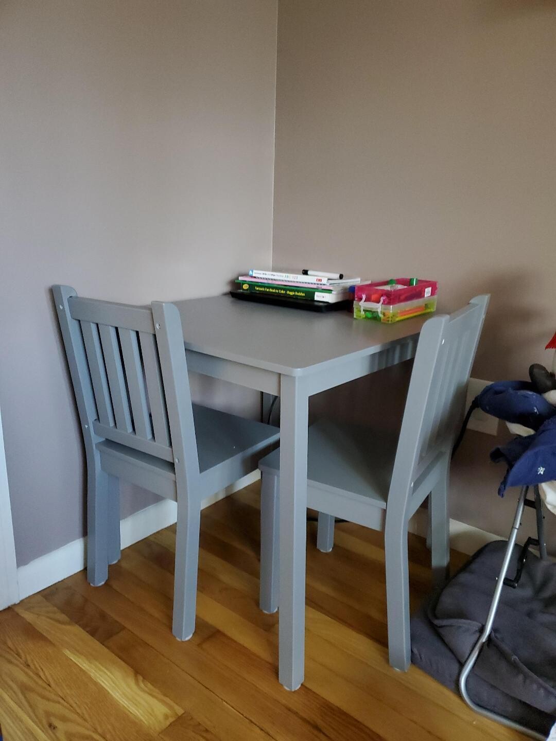 Modern Grey Wood Table and Chairs Set for Kids - Square Design for ...
