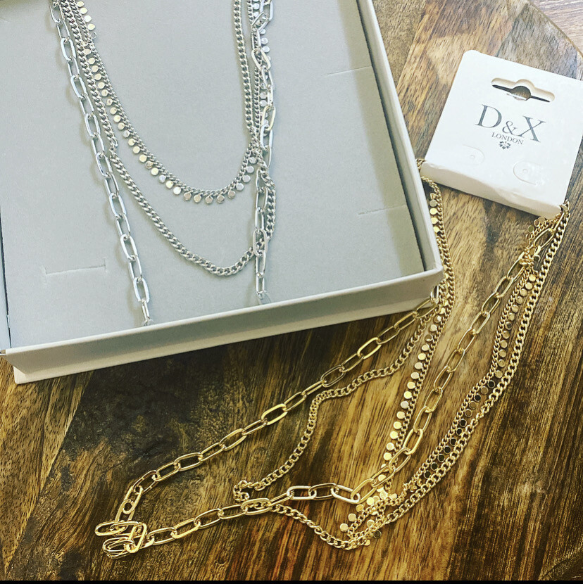 Alesha Multi Row Chain Link Contemporary Short Necklace By D&X London GOLD