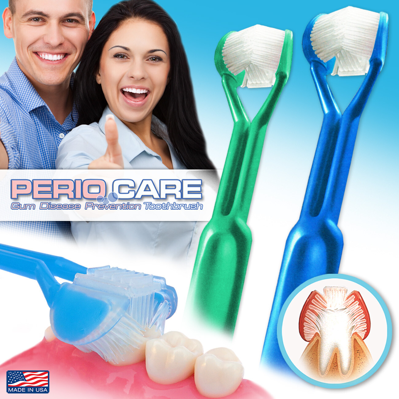 2PK DenTrust Periocare 3SIDED Toothbrush Clinically Proven to