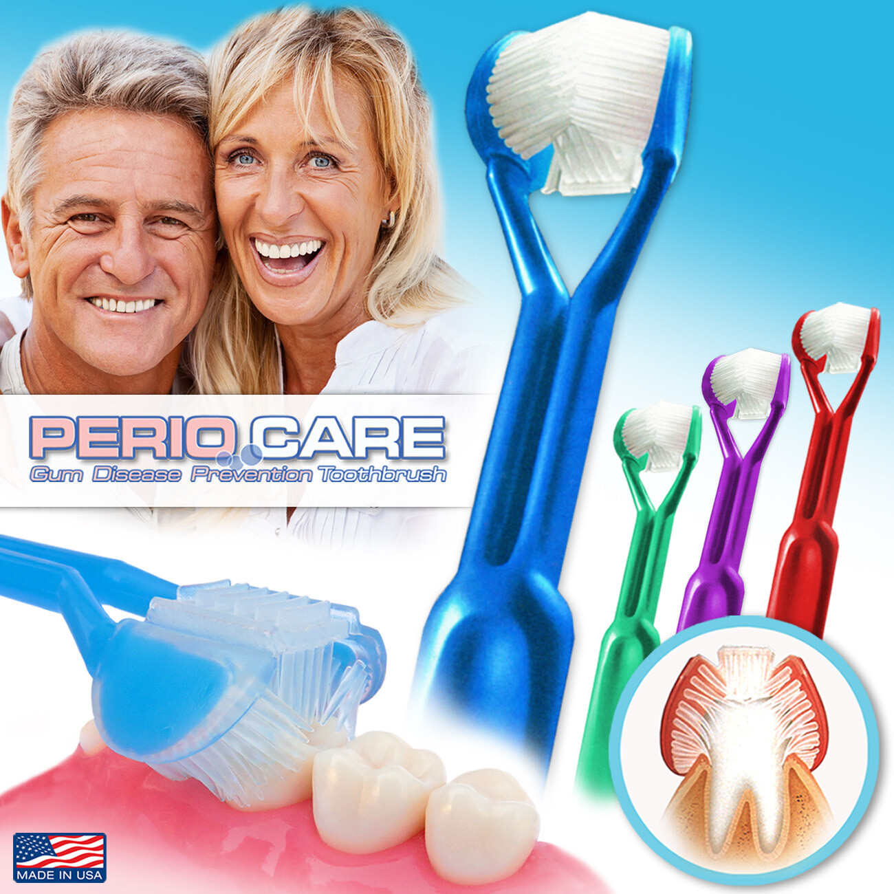 4PK DenTrust Periocare 3SIDED Toothbrush Clinically Proven to