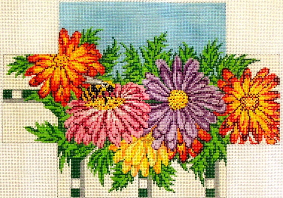Mums & Bee Brickcover (handpainted from Needle Crossing) Needlepoint