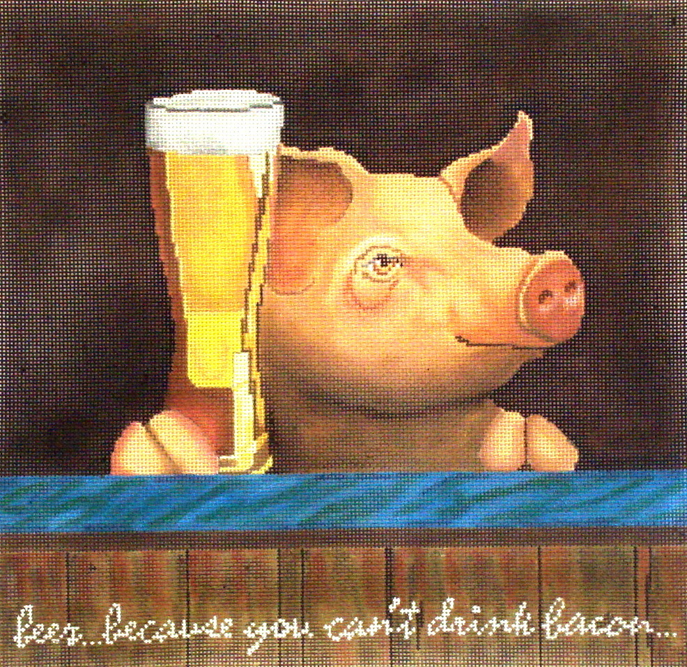 Pig with a Beer (handpainted needlepoint canvas from CBK)*Product may