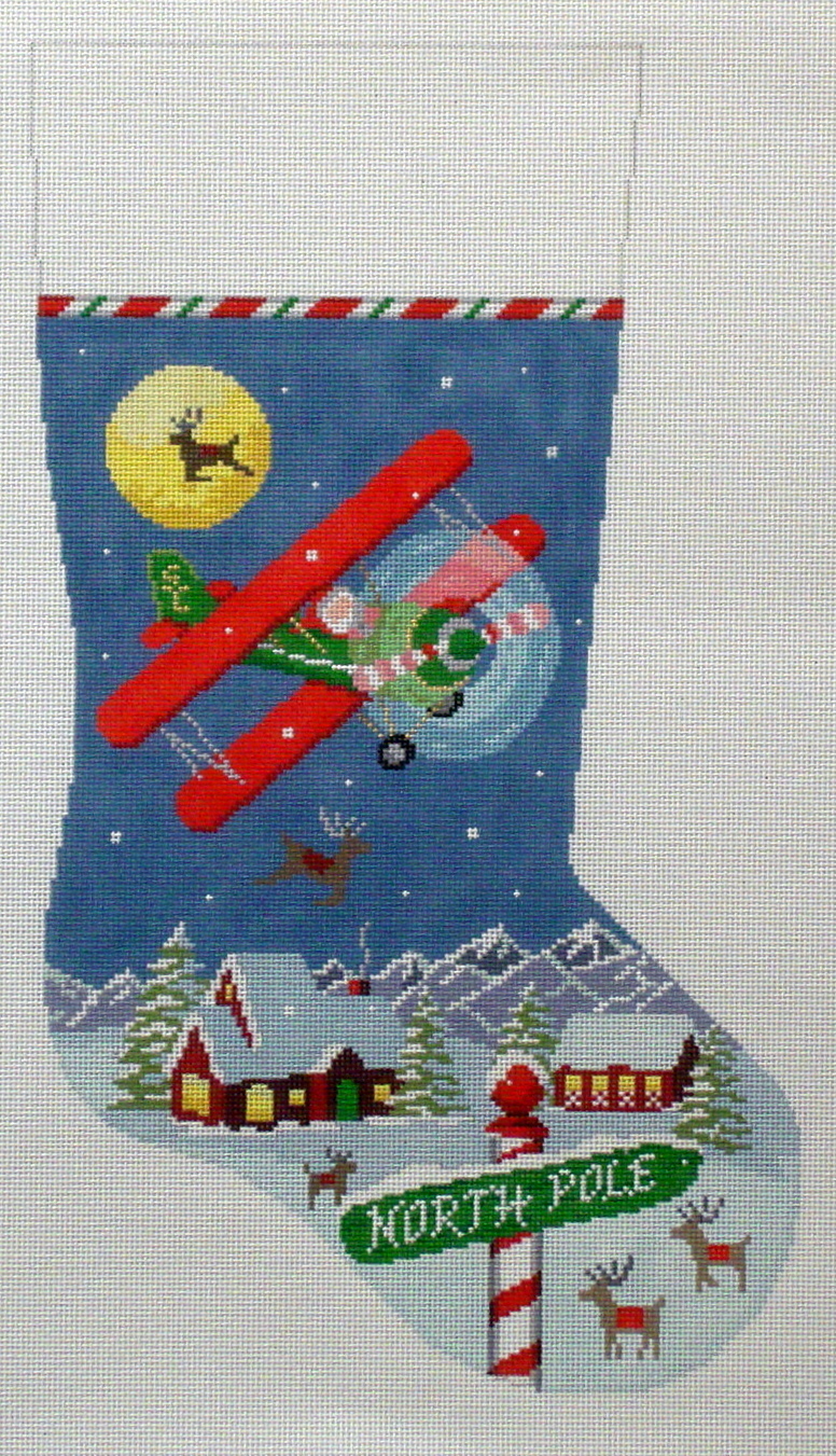 Night Flight BiPlane (Hand Painted from Susan Roberts Needlepoint