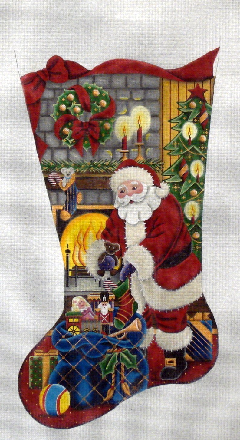 Filling Christmas Stocking (Handpainted by Rebecca Wood) Needlepoint