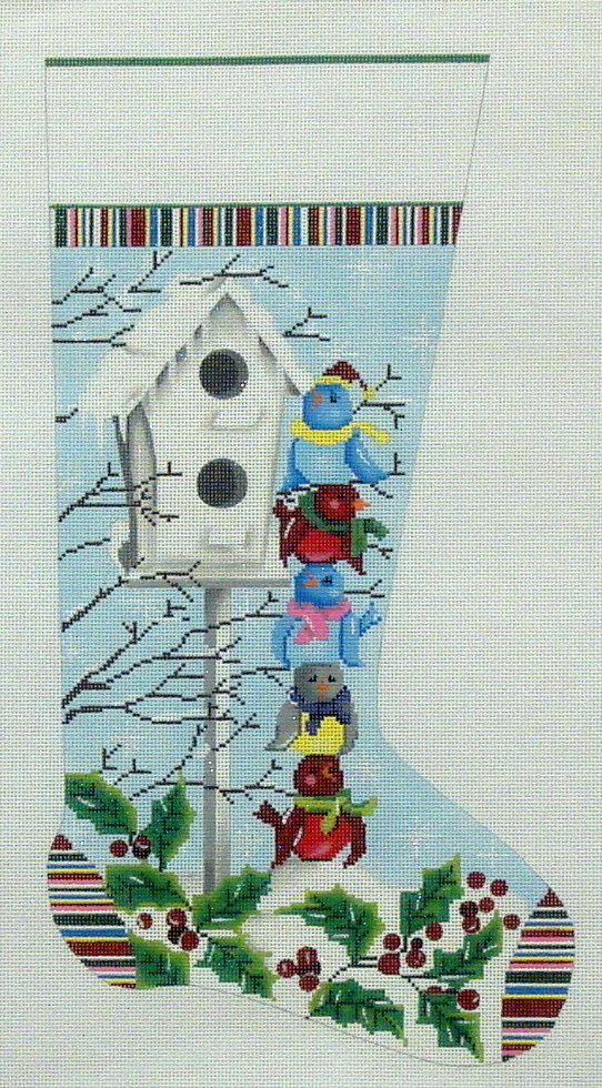 Birdies Christmas Stocking (Handpainted by Alice Peterson