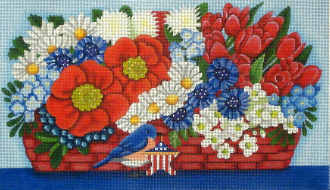 July Basket with Stitch Guide (Handpainted by Melissa Shirley