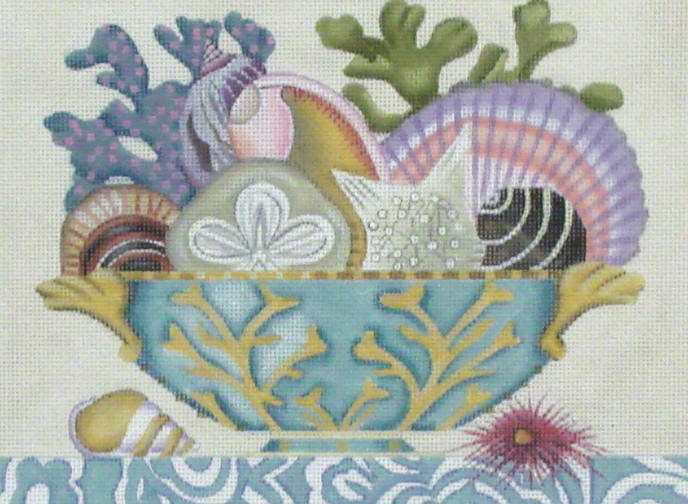 Shell Compote, Green Coral (Handpainted by Melissa Shirley) Needlepoint Canvases Needelpoint