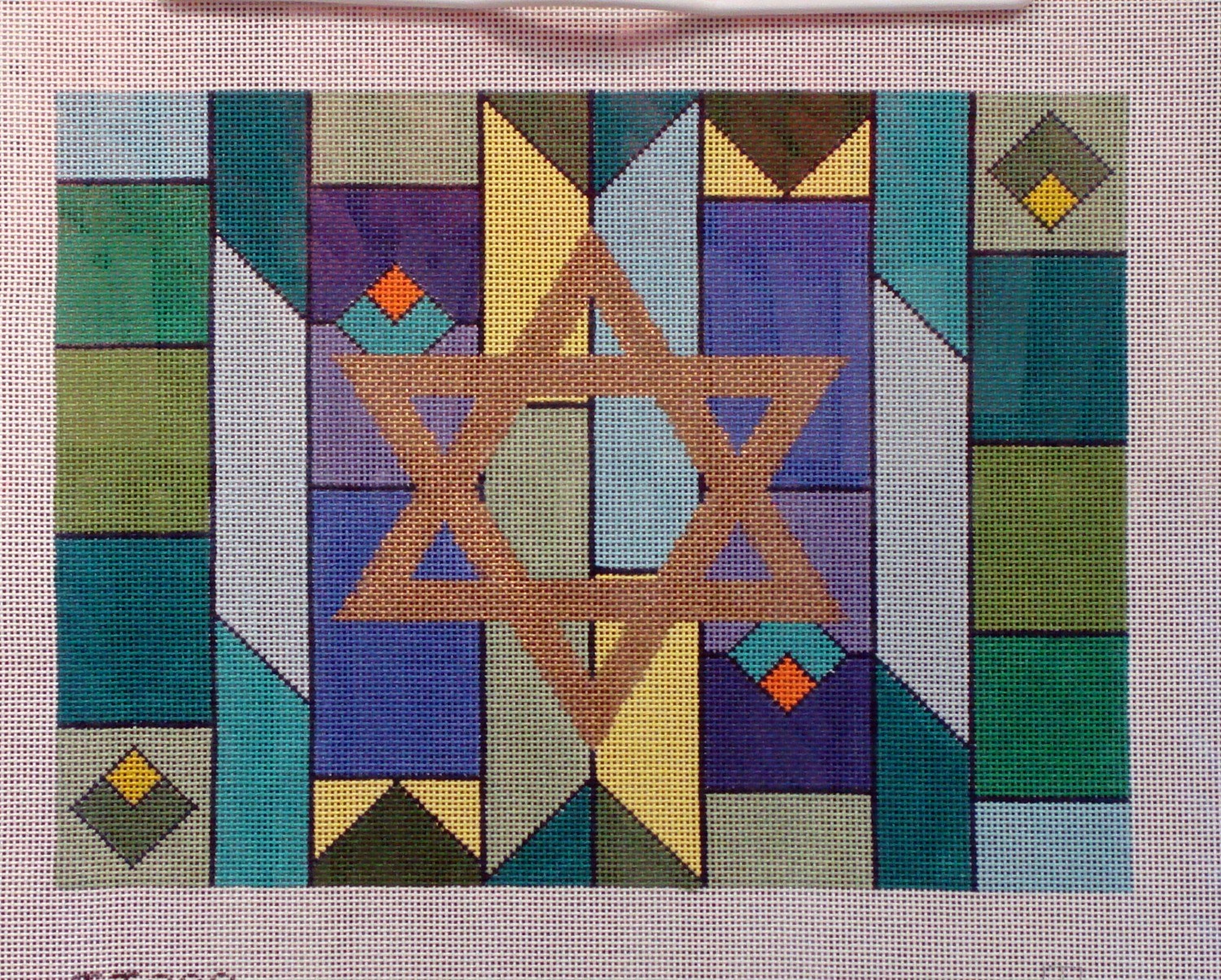 Geometric Blue/Green Tallis Bag (Handpainted from Fleur de Paris