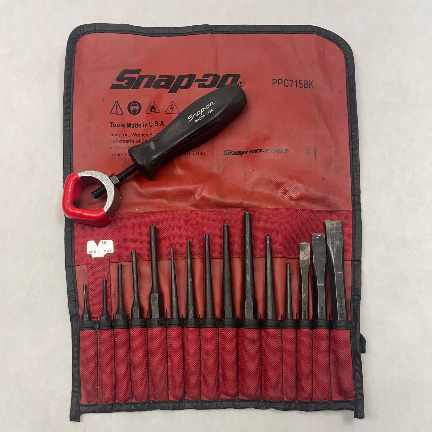 Snap On 16pc Punch & Chisel Set, Holder. KB2182 & PPC5A Shop Tool