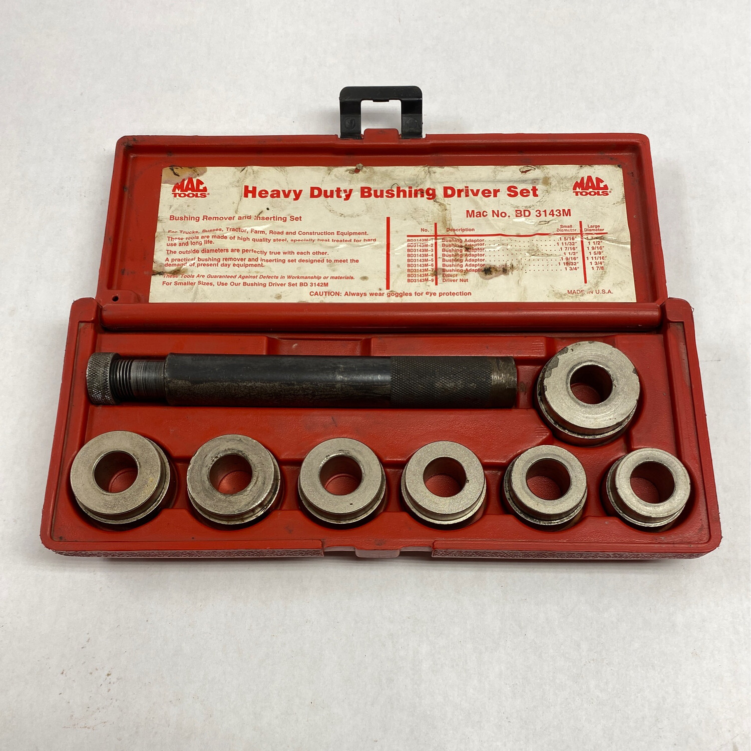 Mac Tools Heavy Duty Bushing Driver Set, BD3143M Shop Tool Swapper