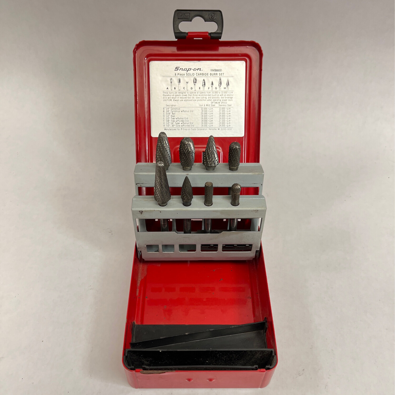Snap On 8 Pc. Carbide Burr Set, VWB800D Shop Tool Swapper