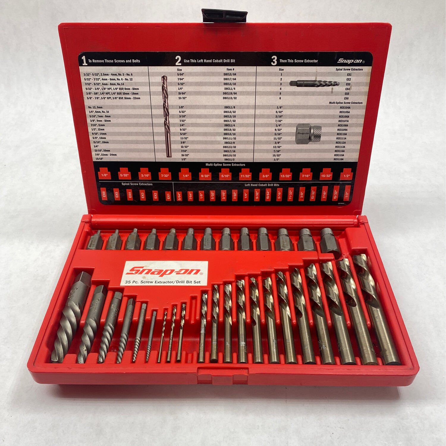Snap On 35 Pc Screw Extractor LH Cobalt Drill Bit Set EXD35 Shop