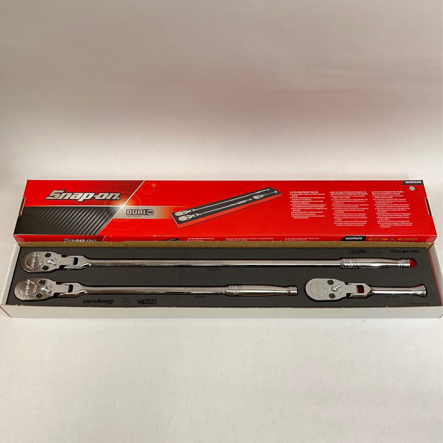 Snap On 3 Pc. 1/2" Drive Dual 80 Technology FlexHead Ratchet Foam Set