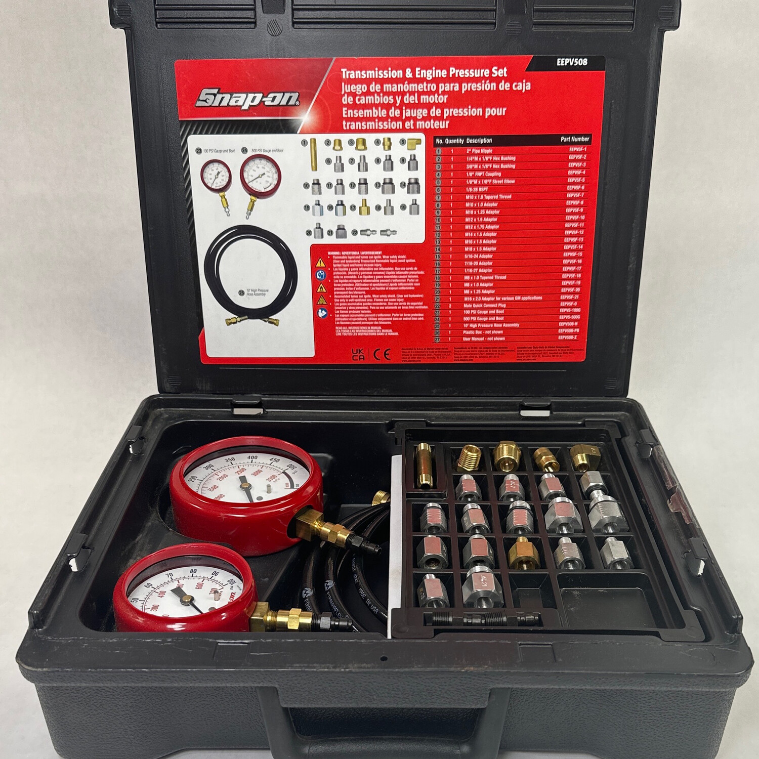 Snap On Transmission & Engine Pressure Gauge Set, EEPV508 Shop Tool