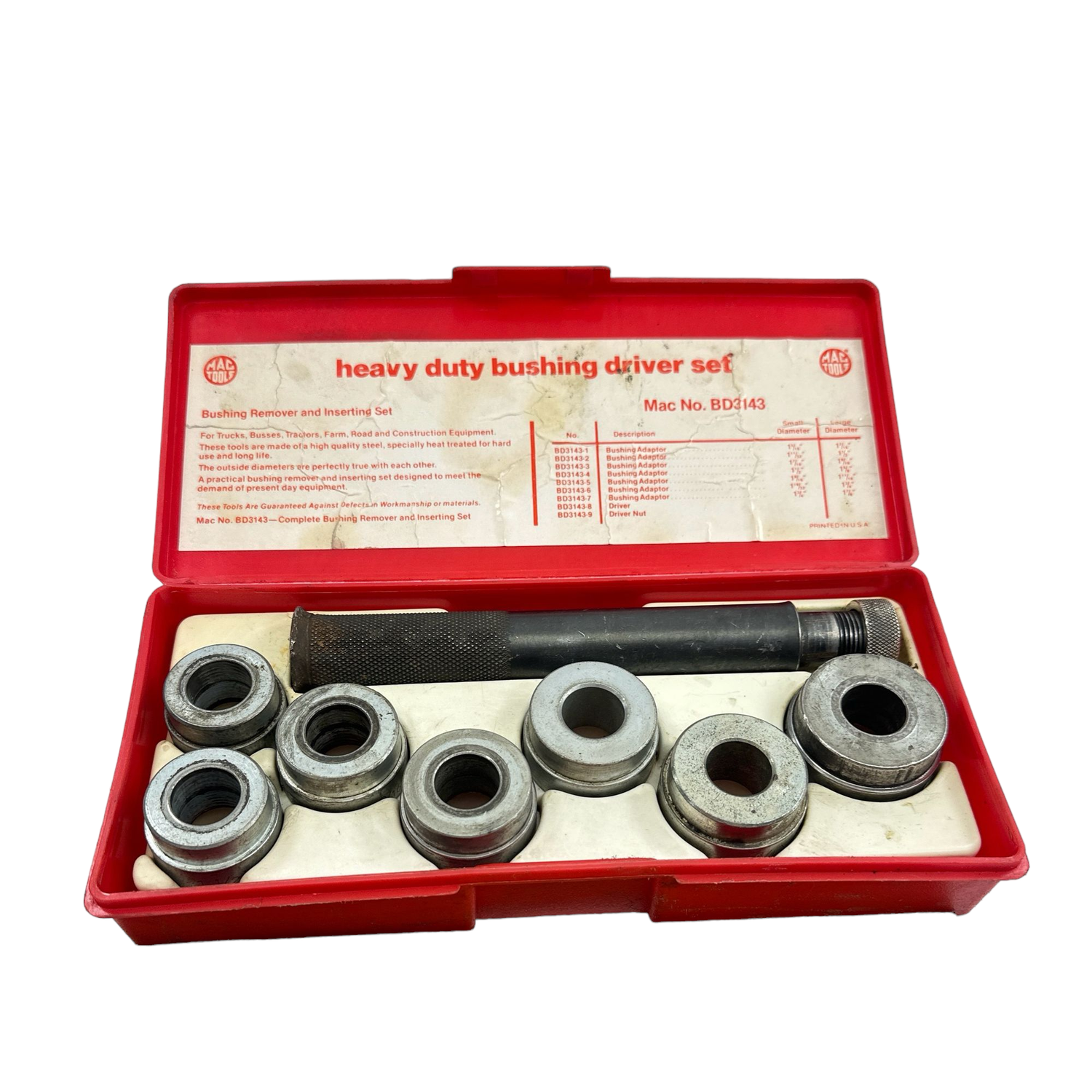 Mac Tools Heavy Duty Bushing Driver Set, BD3143 Shop Tool Swapper