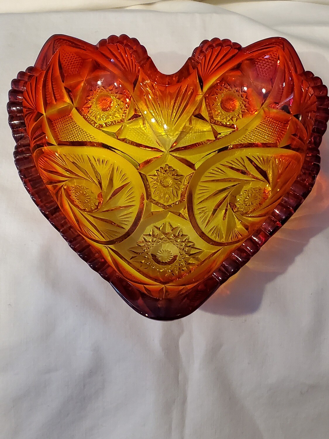 Fenton, Vintage Heart Shaped, Red Amberina Carnival Glass, 6 1/4" x 6 1/4"