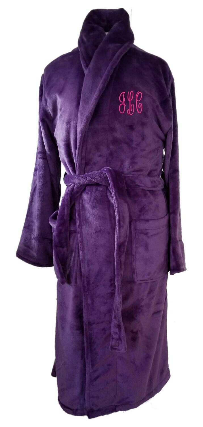 Women’s Microfiber Plush Luxury Robe Purple Monogram Personalized