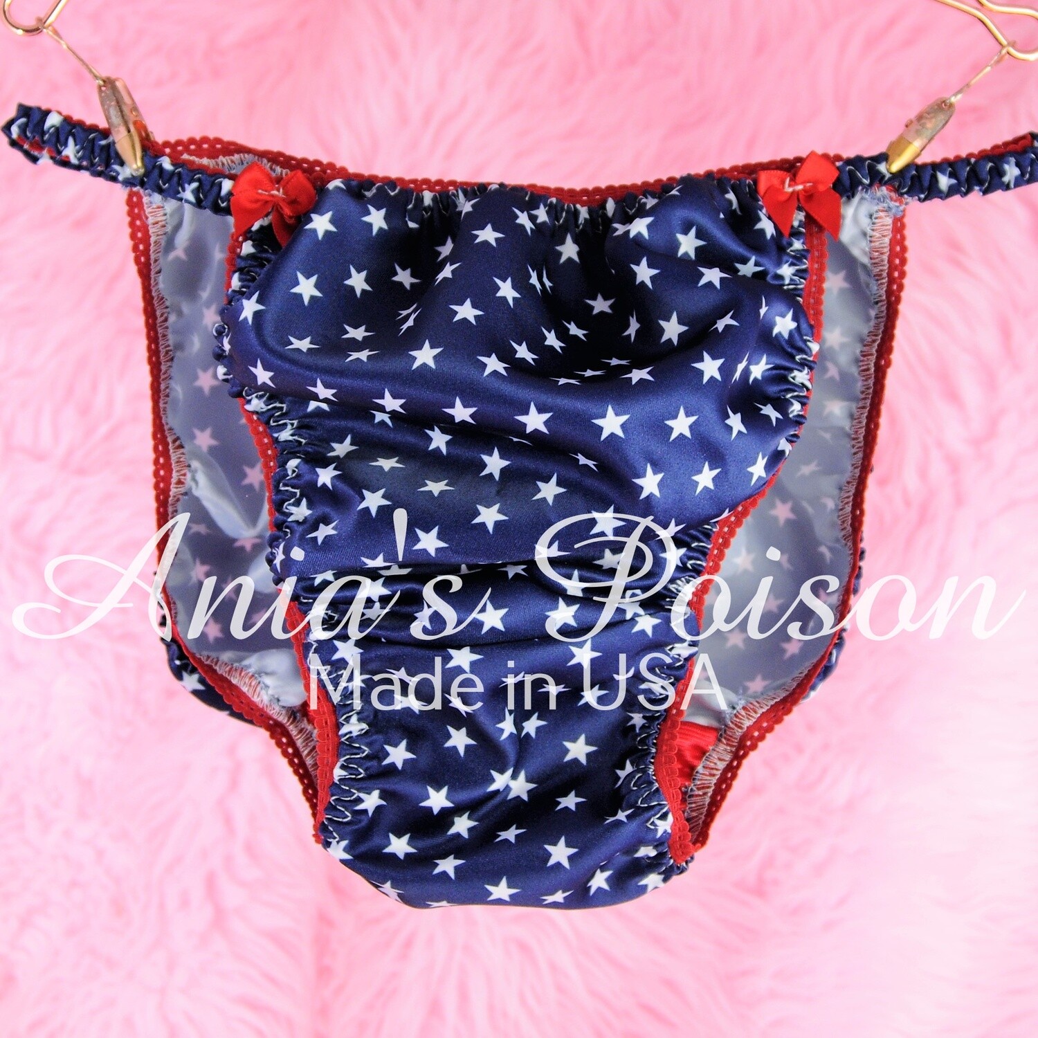 satin panties and satin sissy panties Ania’s July 4th Stars USA