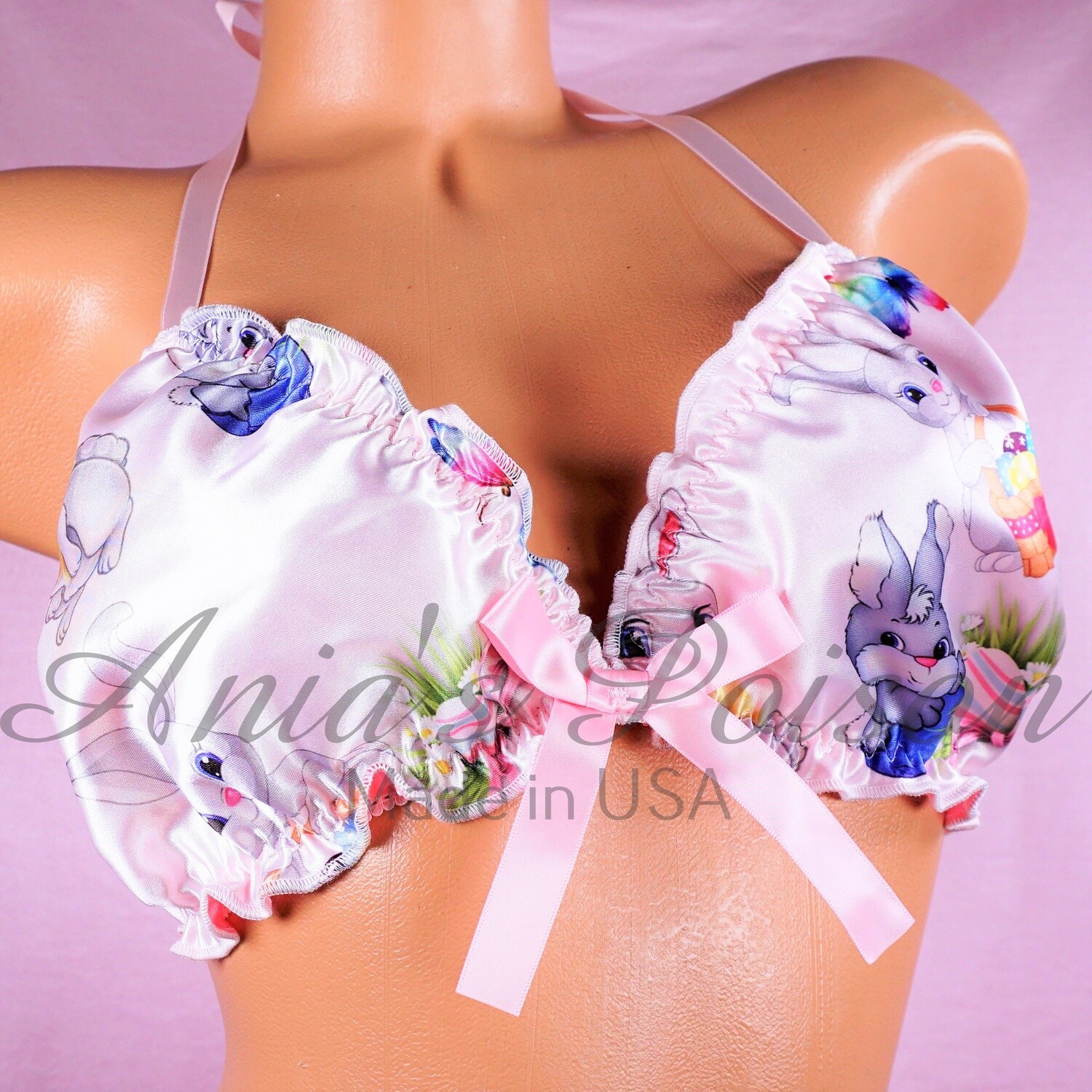 Easter Bunny Rabbit Day Ruffled super shiny SATIN lined tie up halter