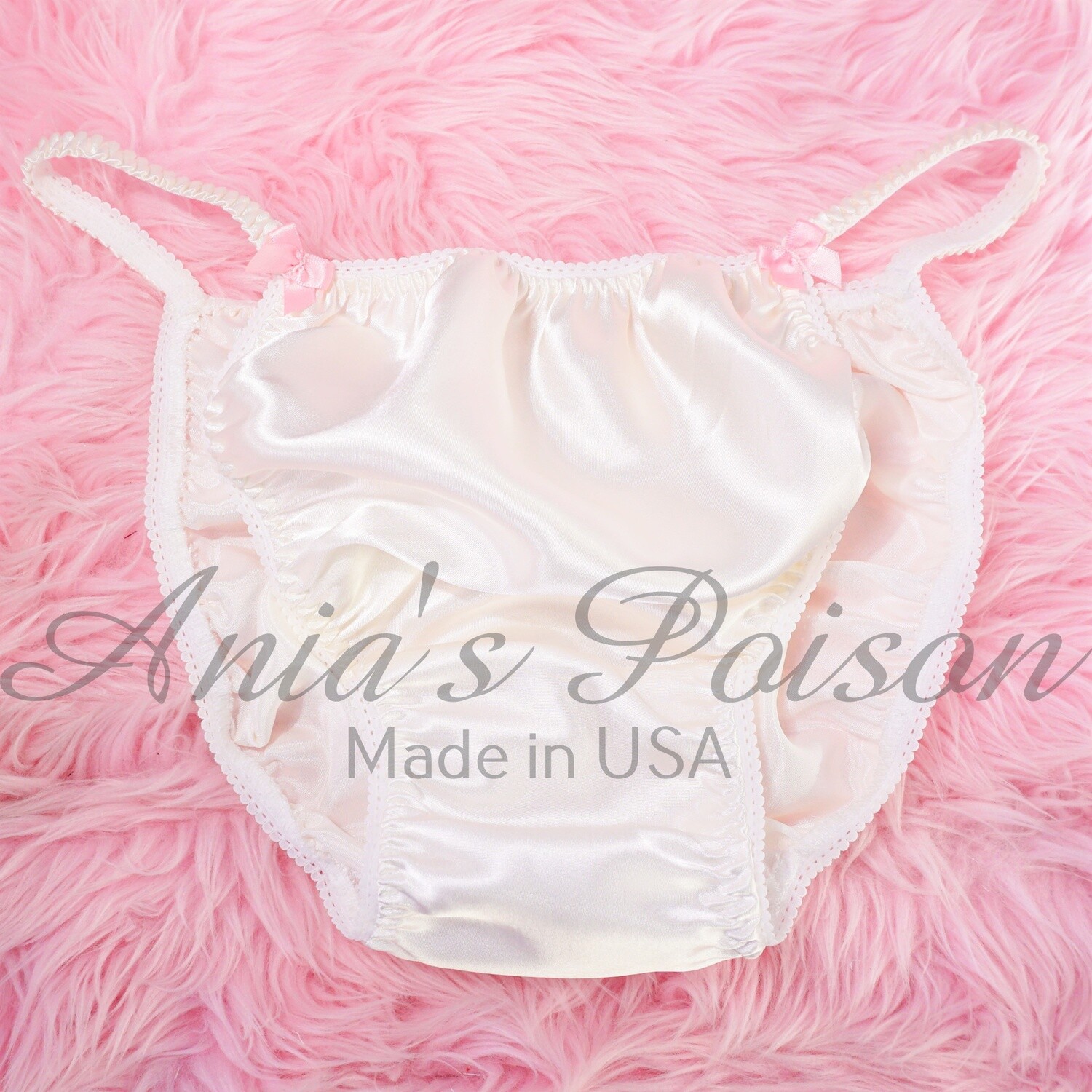 Ania’s Poison sissy Satin IVORY Panties 100 polyester string bikini