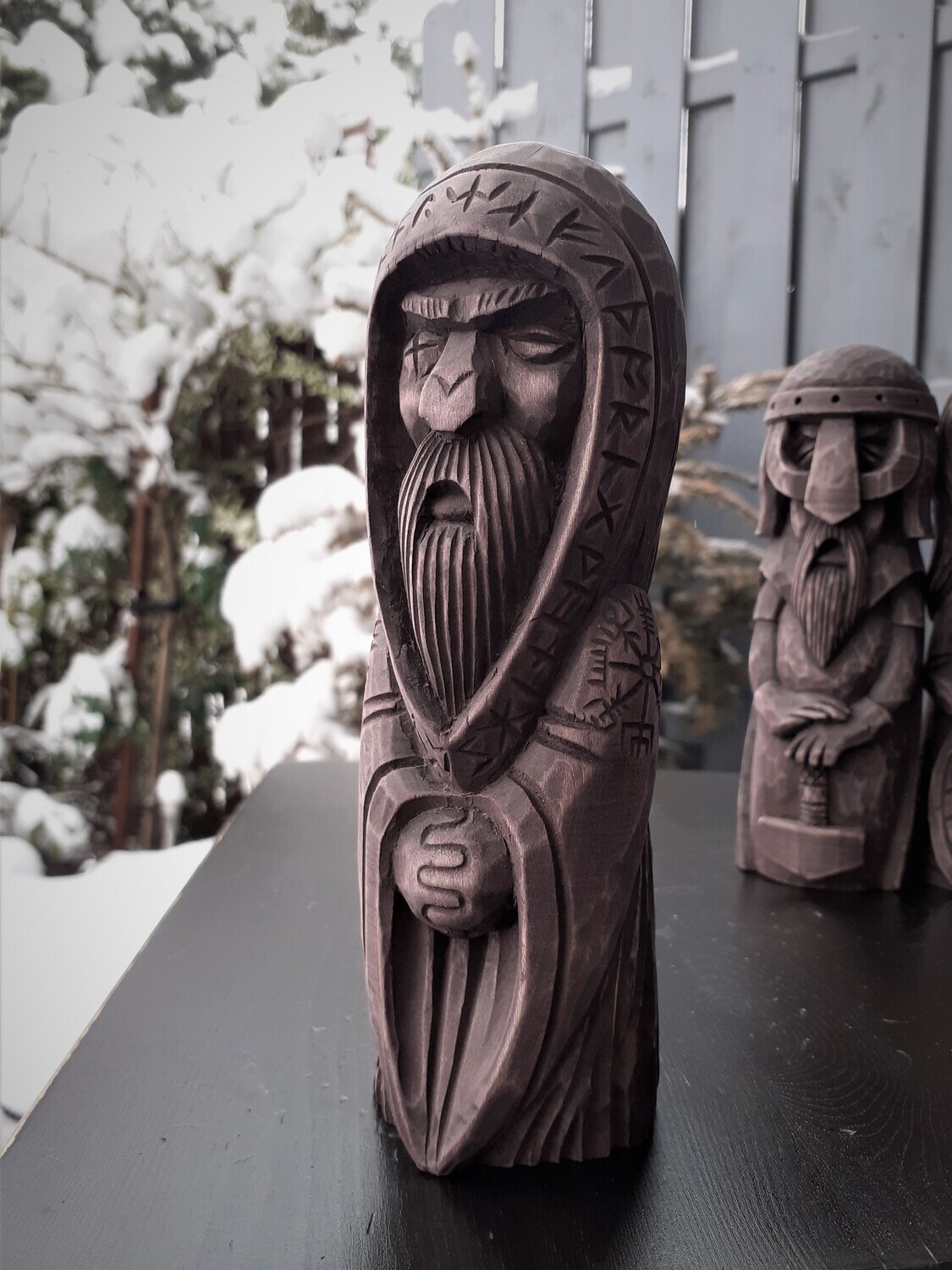 Old Norse Gods, Odin Statue, Wood Hand Carved ZRUNE Handmade