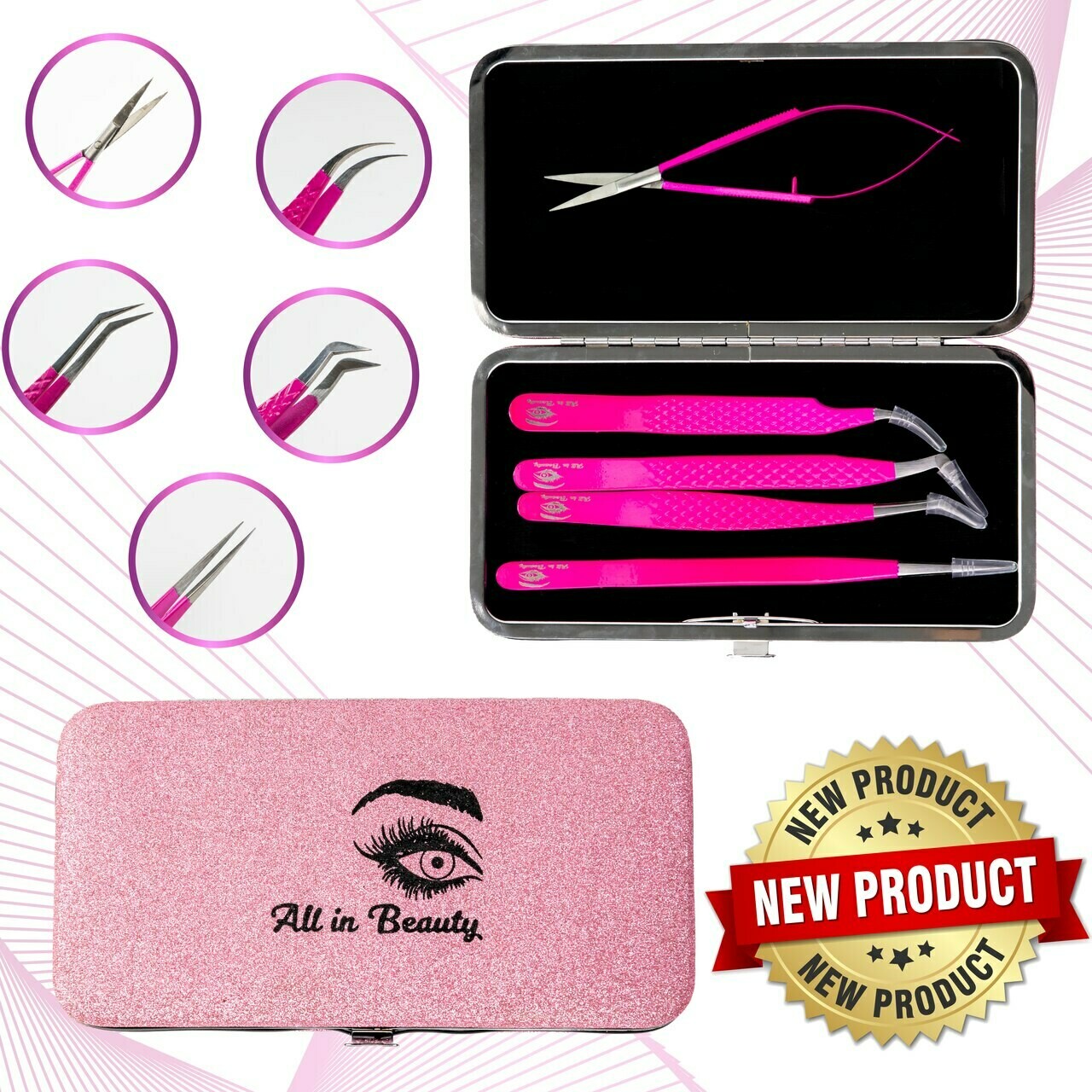 PINK TWEEZER KIT 5 PCS