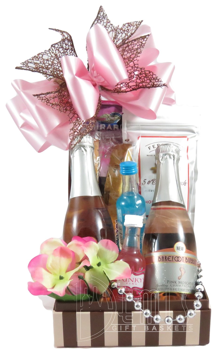 Mini Pink Moscato Champagne for Two Baskets By Price 2 Custom Gift