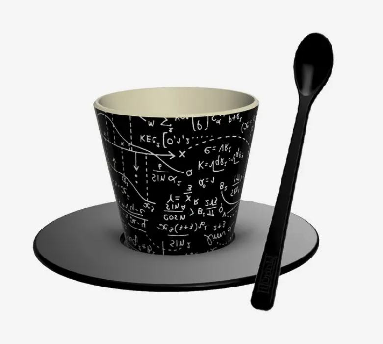 Set Tazza Caffè E Piattino In Ceramica Nera Motivo Marmo - 250 Ml, Dipinto A Mano Con Cucchiaio