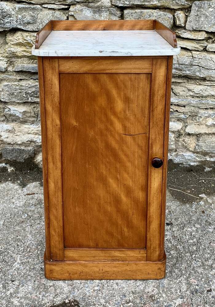 Antique Satinwood Marble Top Pot Cupboard