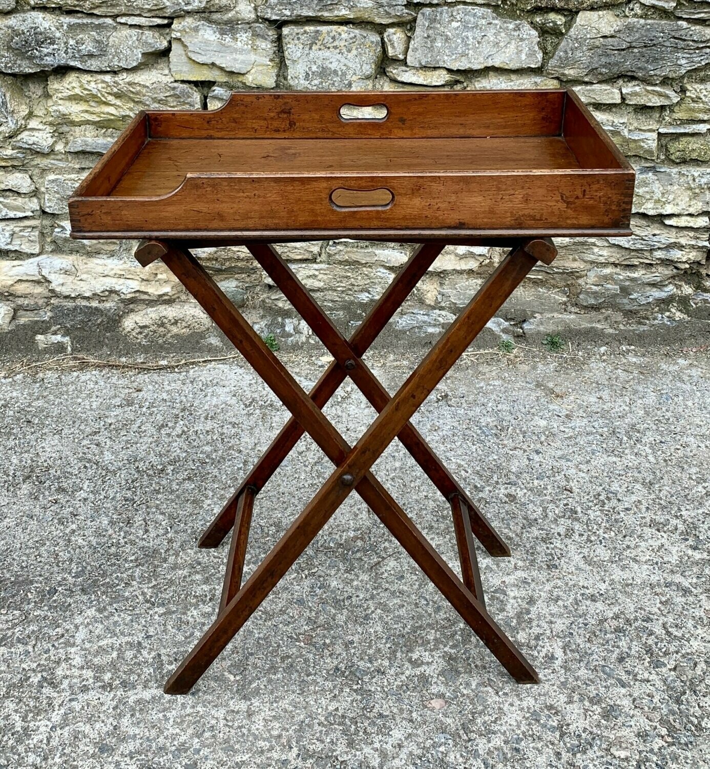 Small Antique Mahogany Butlers Tray on Stand